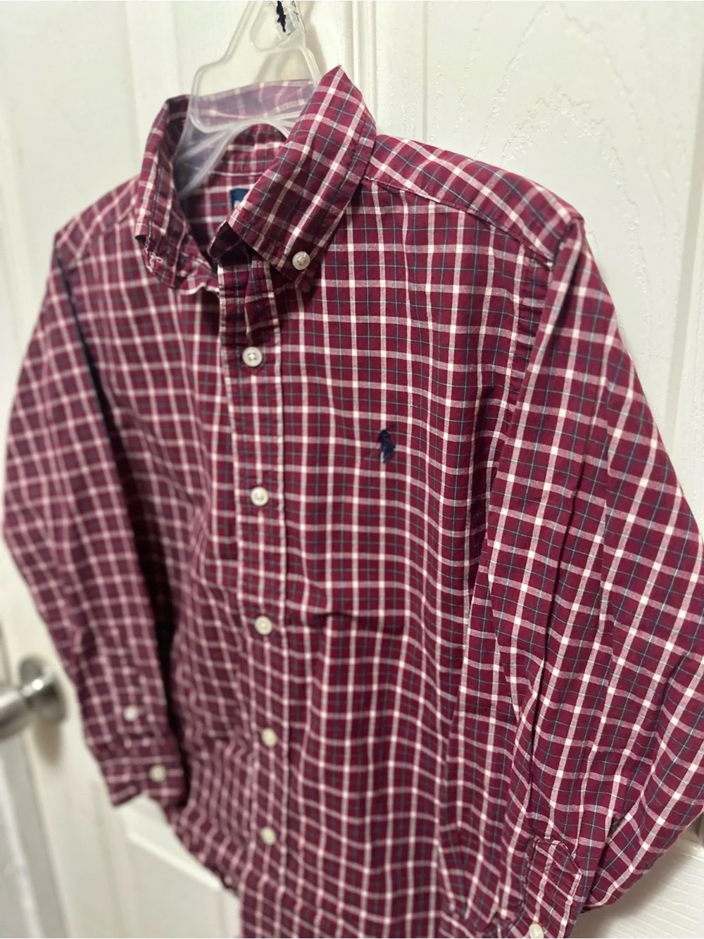 Ralph Lauren Boy’s Burgundy Plaid Button-Down Shirt size 4 # 303